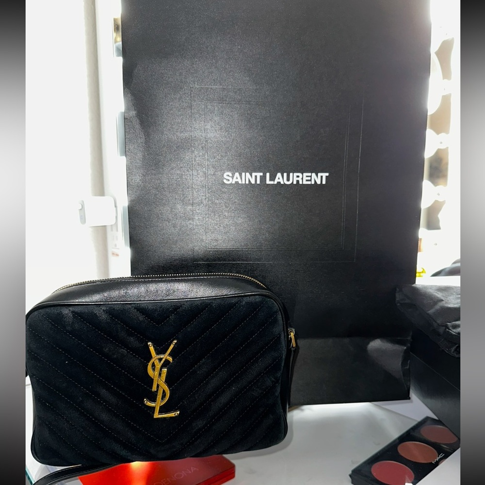 Yves Saint Laurent Velvet Matelasse Monogram Lou Camera
Bag Black